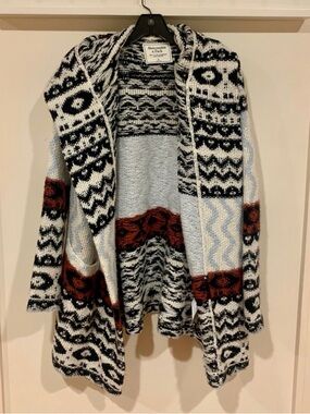 Abercrombie & Fitch Black, White & Rust Open Knit Shawl Cardigan
